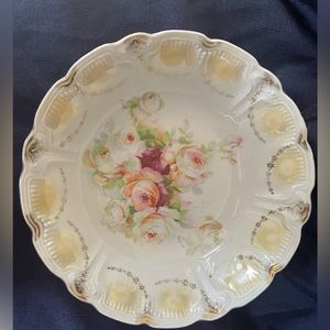 Beautiful German Porcelain Serving Bowl With Roses And Scalloped Edges